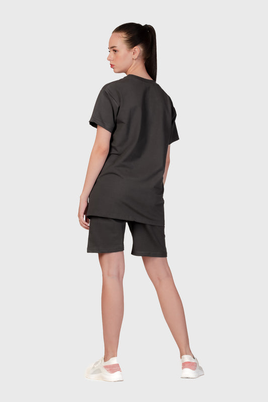Crewneck T-shirt Co-ord Set - Dark Grey - keos.life