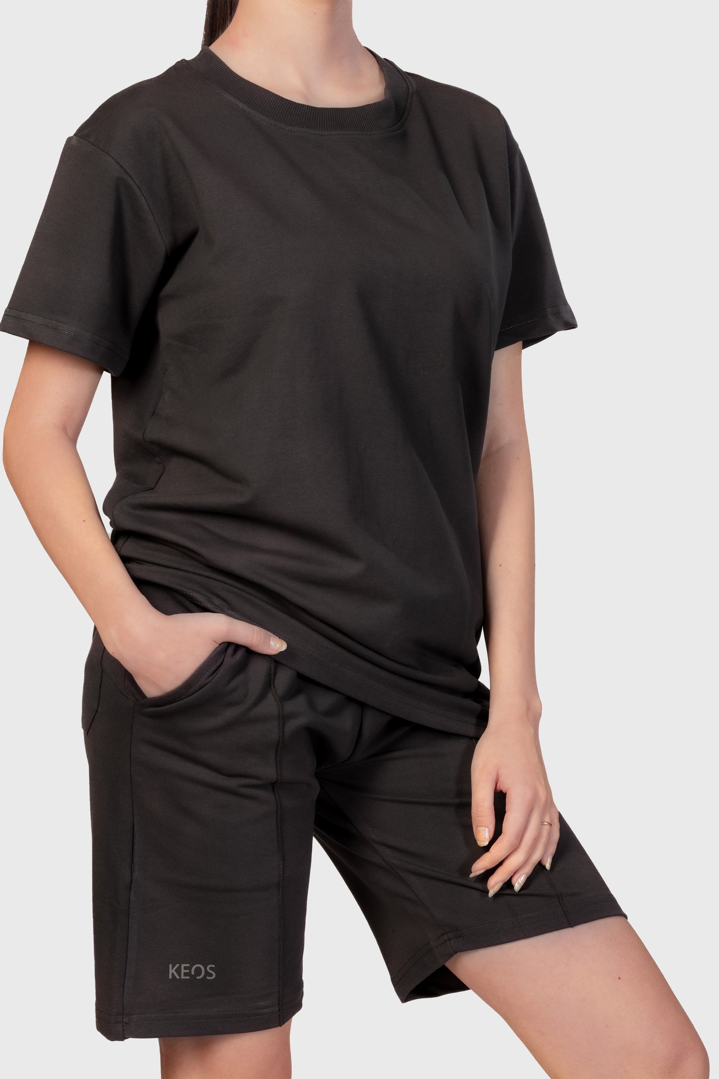 Crewneck T-shirt Co-ord Set - Dark Grey - keos.life