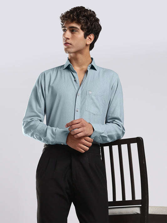 Misty Blue European Linen Blended Shirt