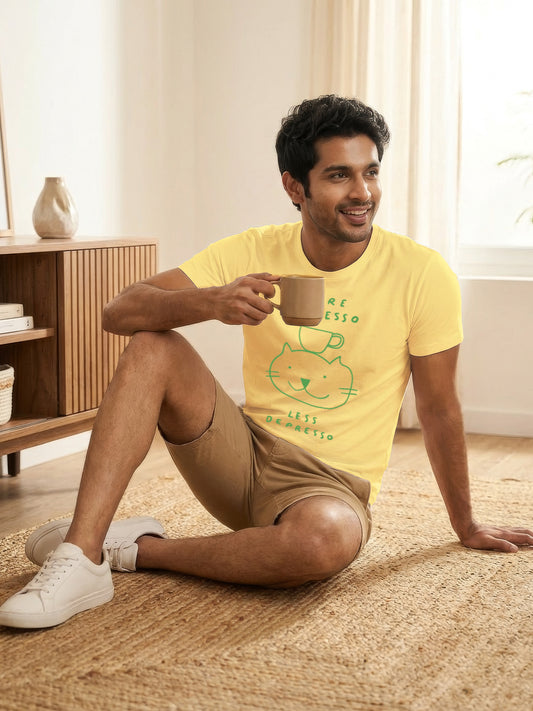 Organic Cotton Graphic T-Shirt – “More Espresso, Less Depresso” | Regular Fit