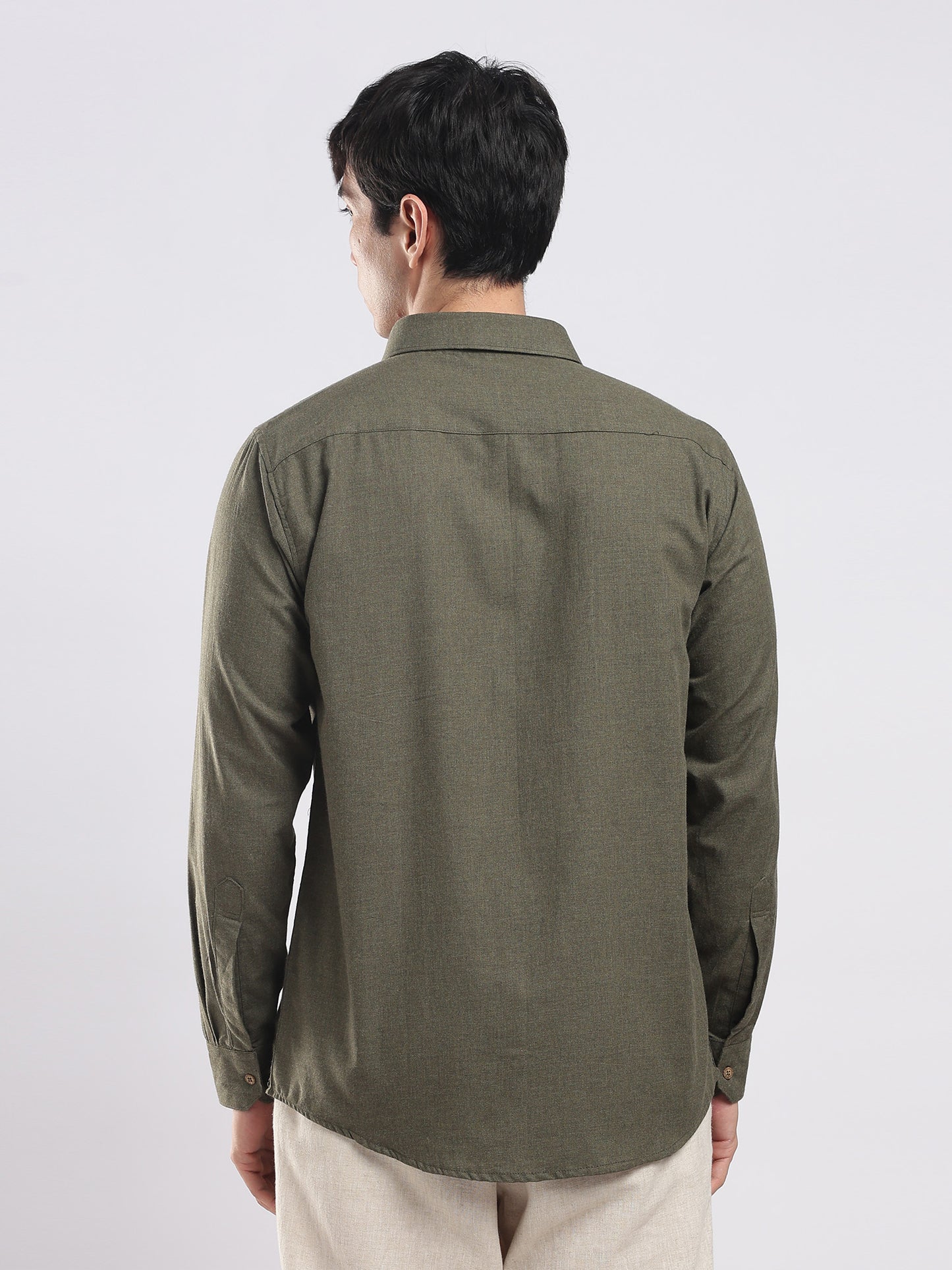 Olive Moss Utility Men's Cotton Melange Shirt