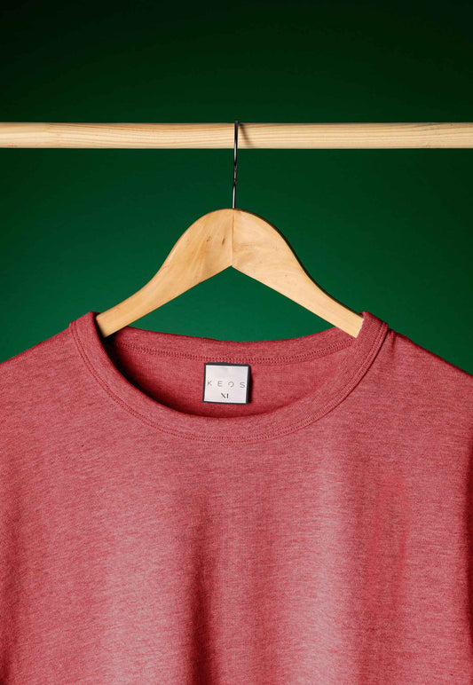 Basic Melange Cotton T-shirt - Salmon - keos.life