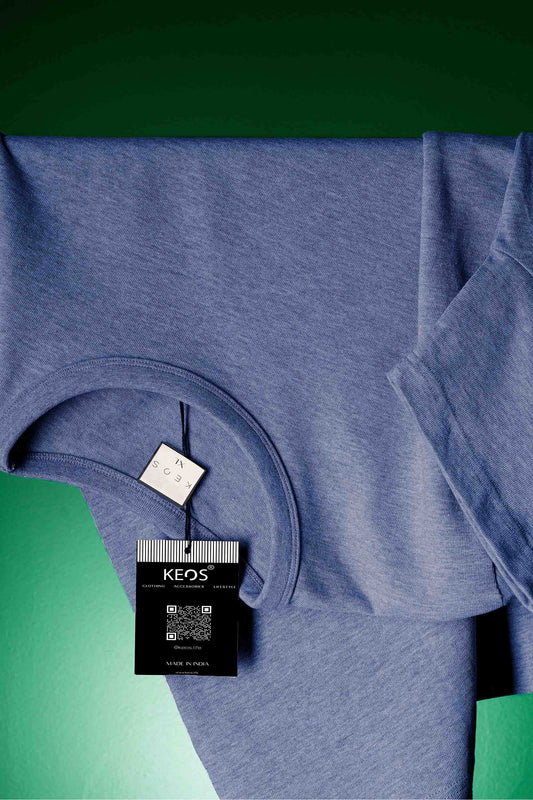Basic Melange Cotton T-shirt - Sky - keos.life