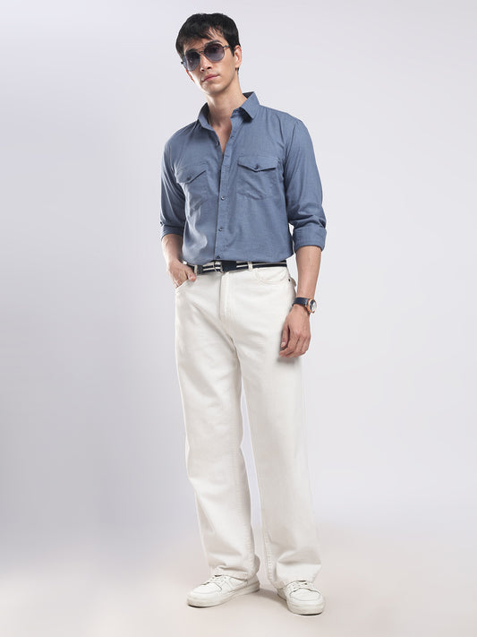 Steel Blue Utility Cotton Shirt