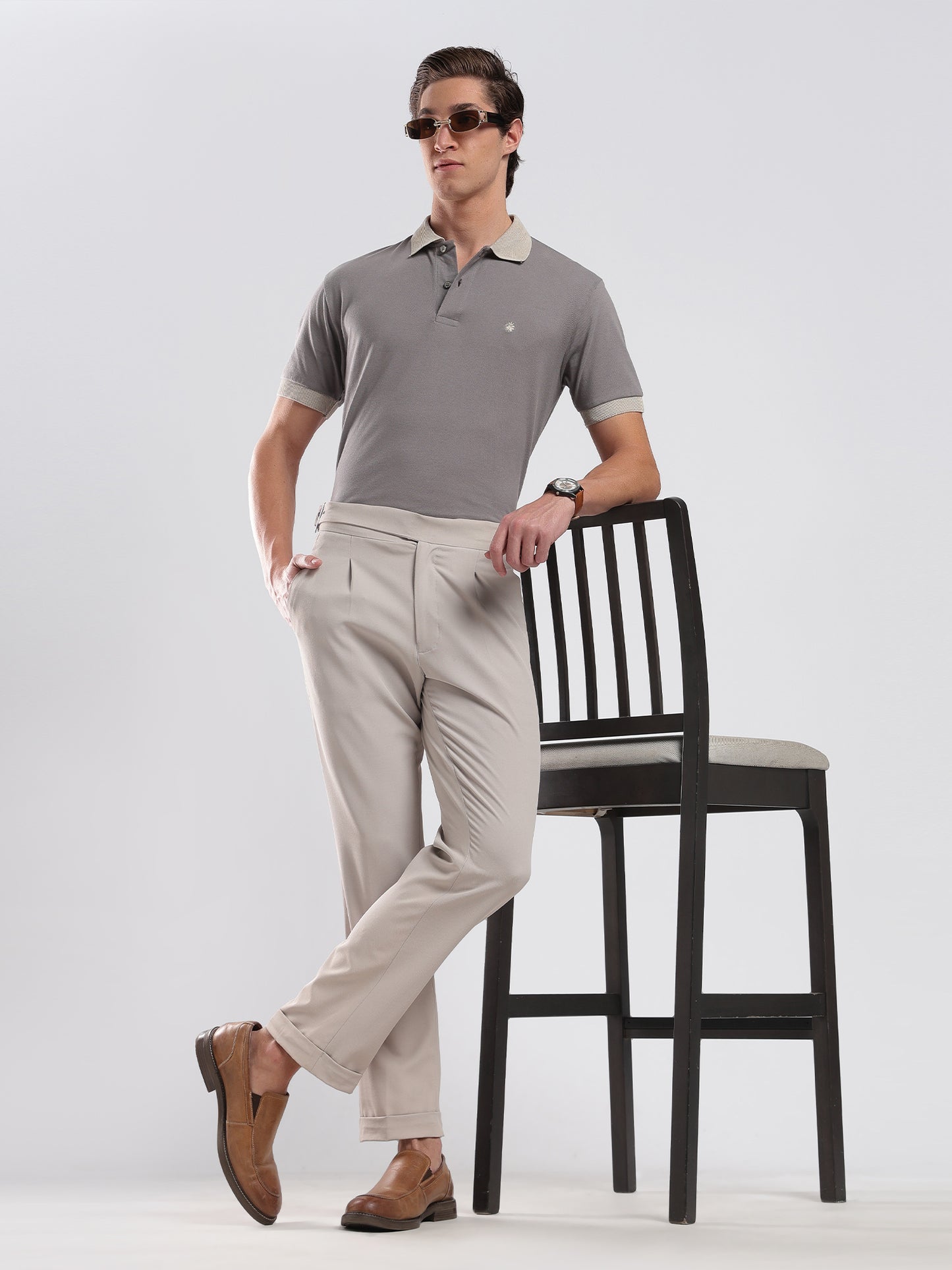 Stone Grey Cotton Polo Shirt