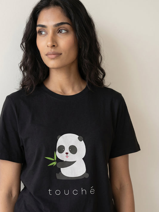 Black graphic cotton t-shirt for men and women by Keos