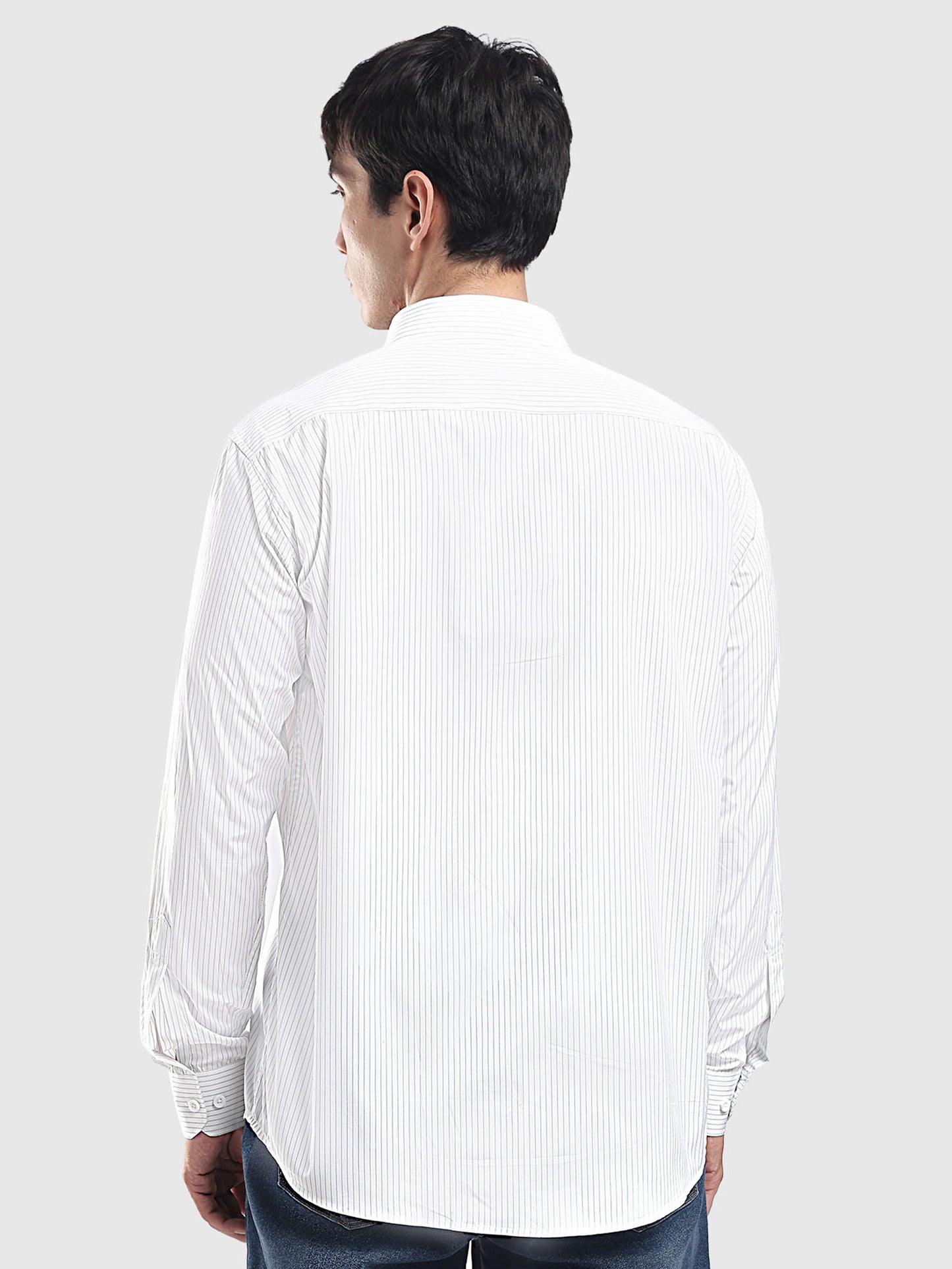 Men's White & Blue Pinstripe Cotton Shirt
