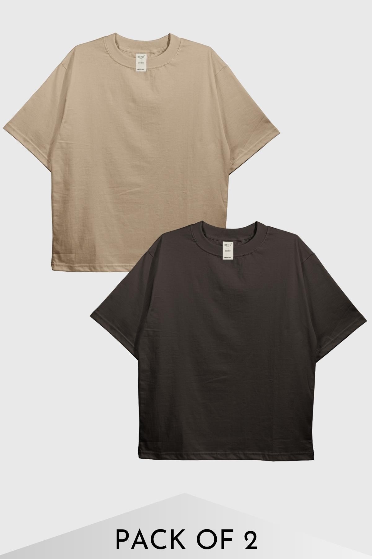 Urban Fit Oversized Essential T-shirts - Latte - Pack of 2 - keos.life