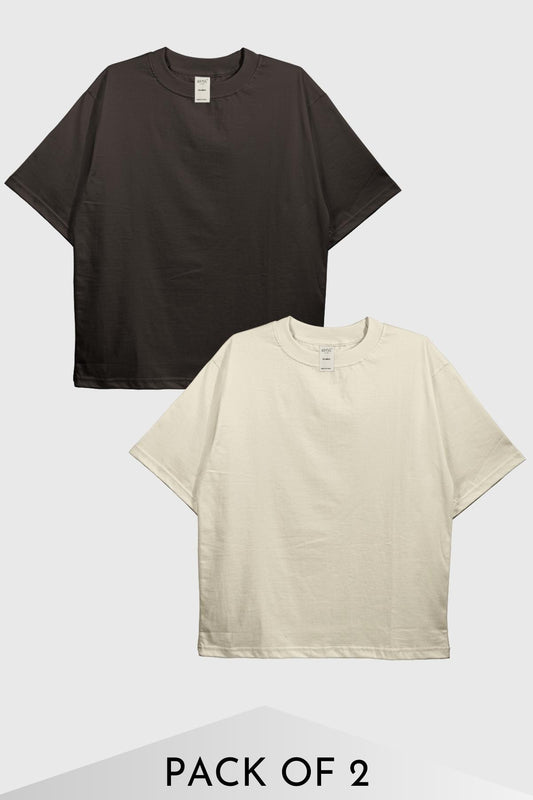 Urban Fit Oversized Essential T-shirts - Khaki - Pack of 2 - keos.life