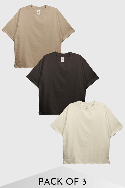 Urban Fit Oversized Essential T-shirts - Nudes - Pack of 3 - keos.life
