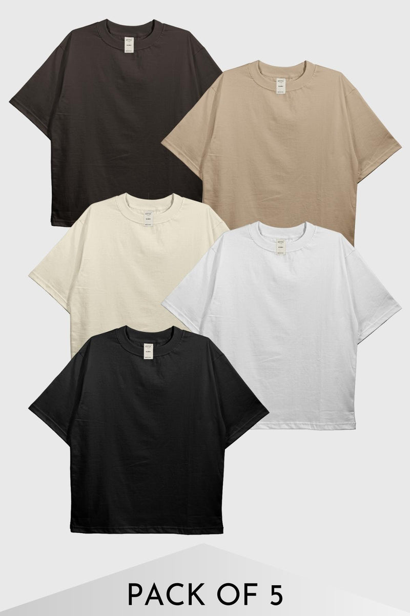 Urban Fit Oversized Essential T-shirts  - Pack of 5