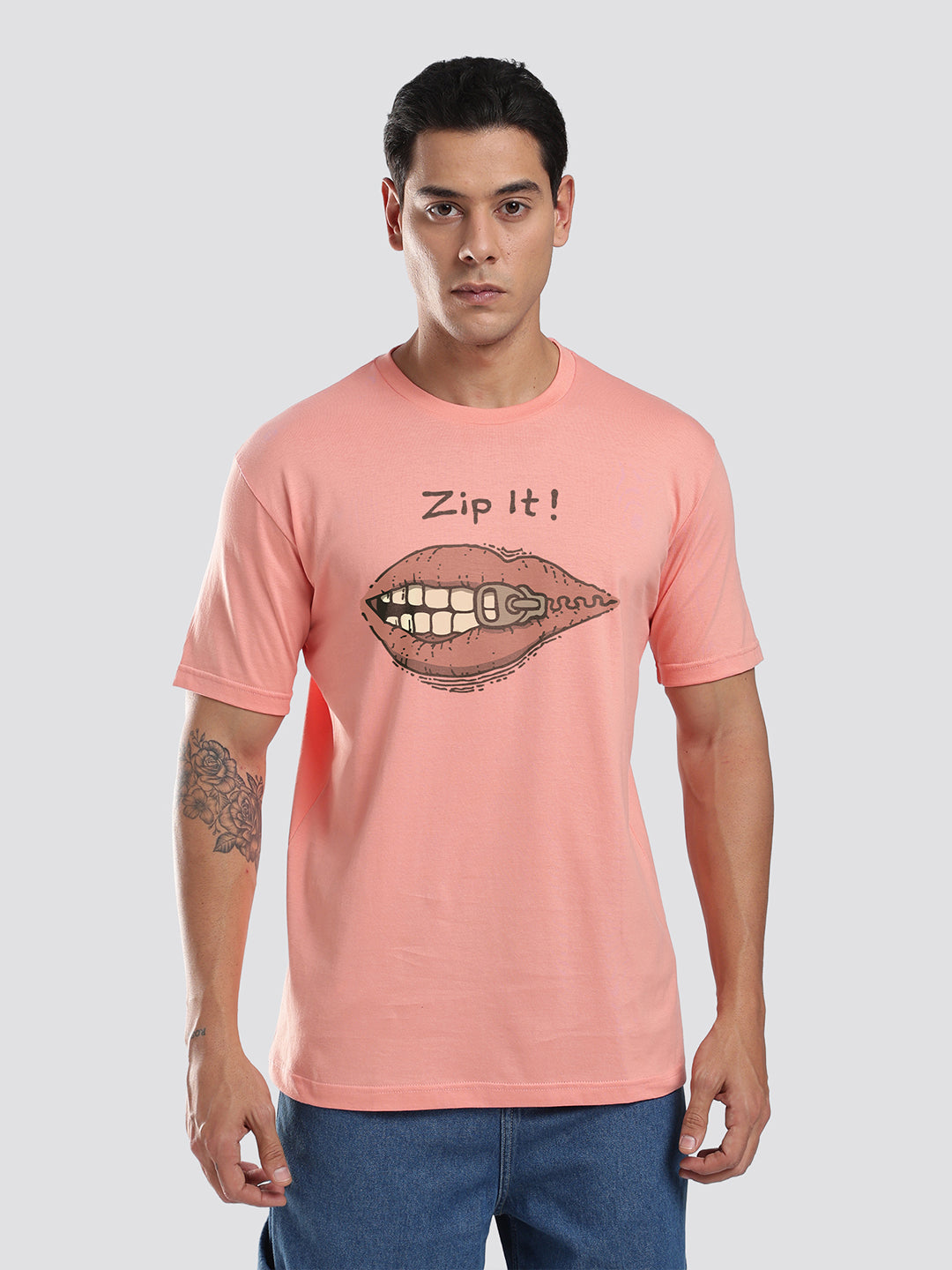 Cotton Statement T-Shirt – “Zip It” | Regular Fit