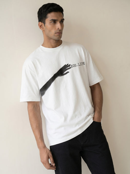 White cotton graphic t-shirt for men and women by Keos