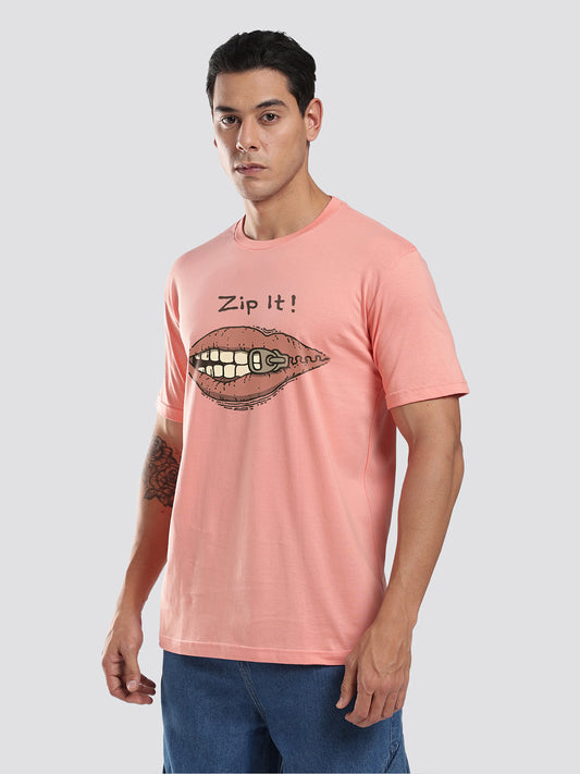 Cotton Statement T-Shirt – “Zip It” | Regular Fit