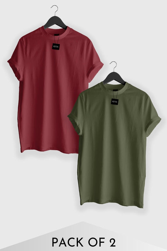 Basic Essentials T-shirts - Berry & Olive - Pack of 2 - keos.life