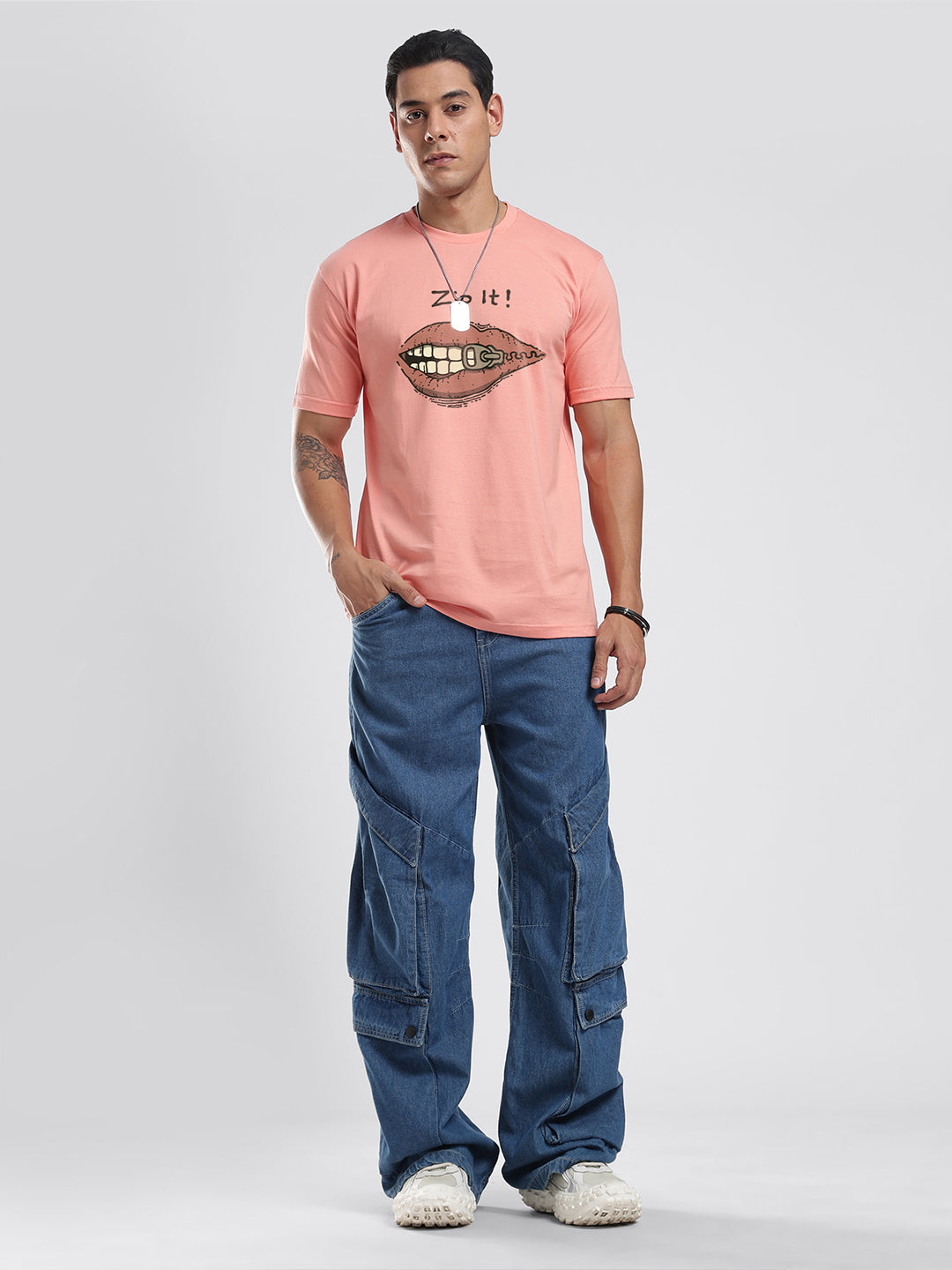 Cotton Statement T-Shirt – “Zip It” | Regular Fit