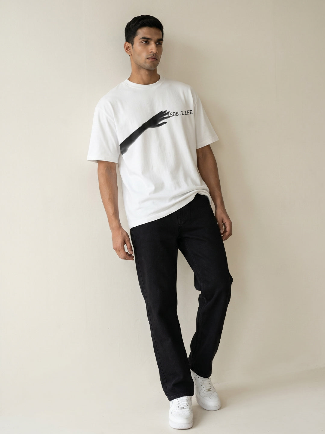 Bold white cotton graphic t-shirt for men and women by Keos