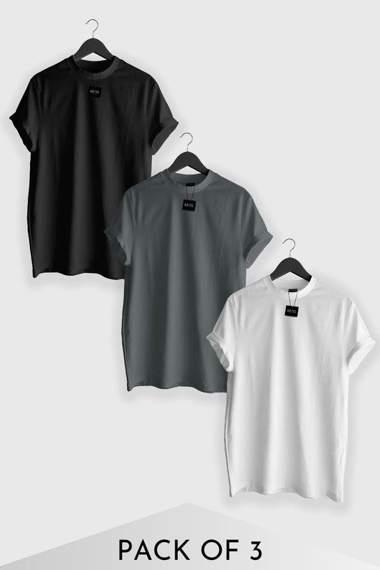 Basic Essentials T-shirts - Black, Grey & White - Pack of 3 - keos.life