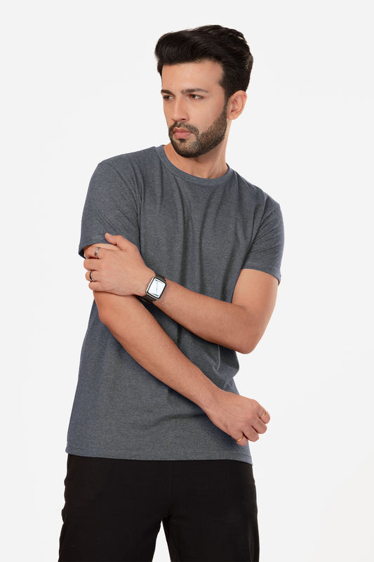 Basic Melange Cotton T-shirt - Grey