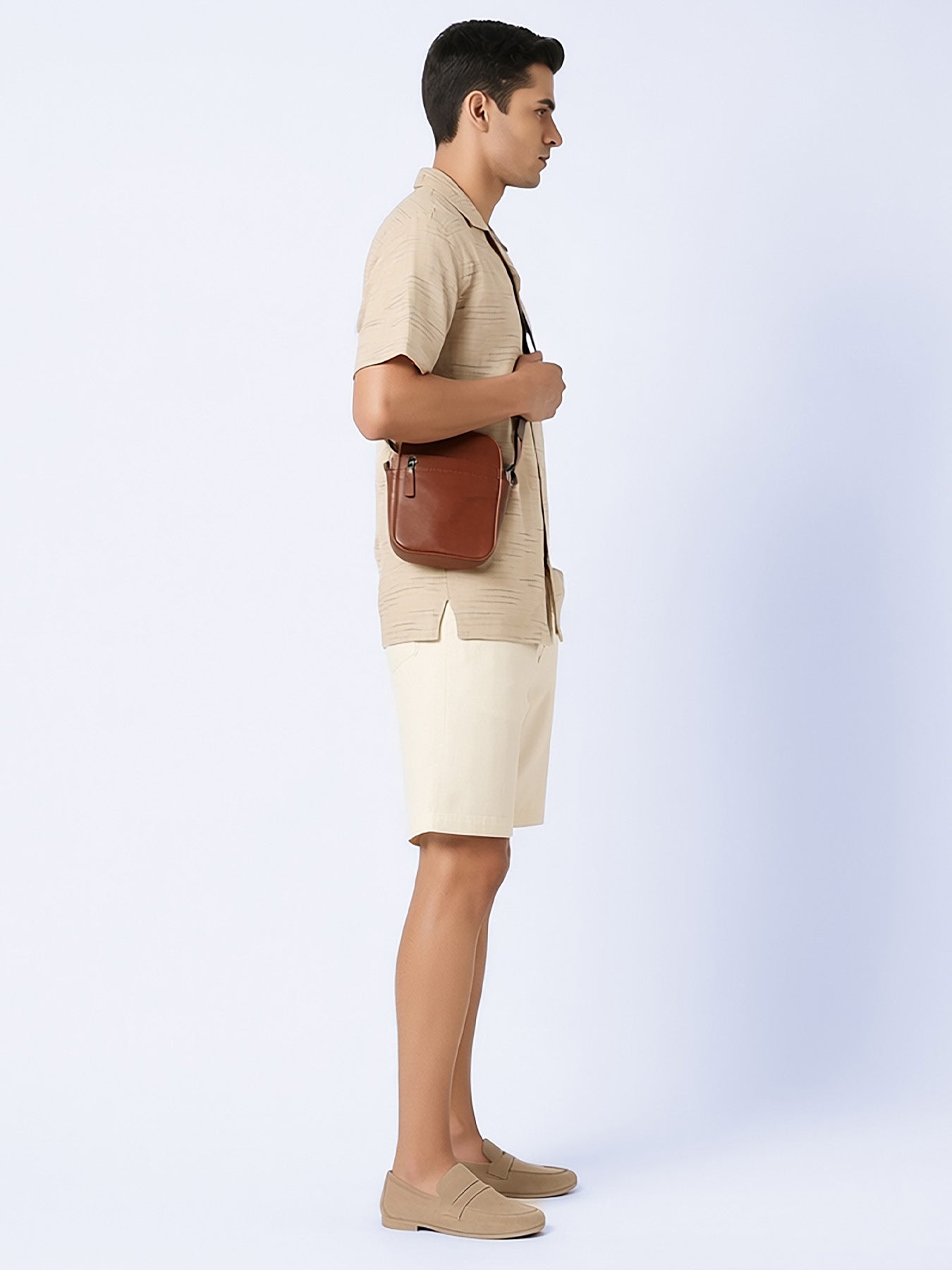 Beige Oversized Linen Blended Shirt Revere Collar