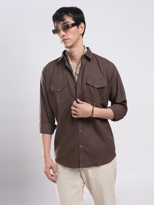 Cocoa Brown Utility Melange Shirt