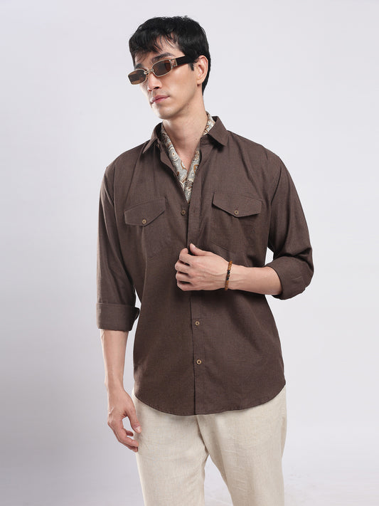 Cocoa Brown Utility Melange Shirt