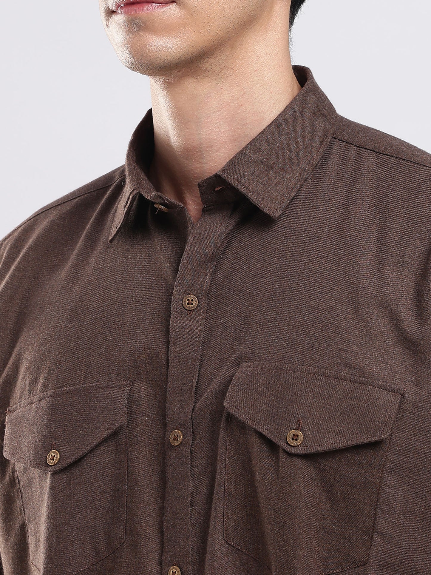 Cocoa Brown Utility Men's Cotton Melange Shirt