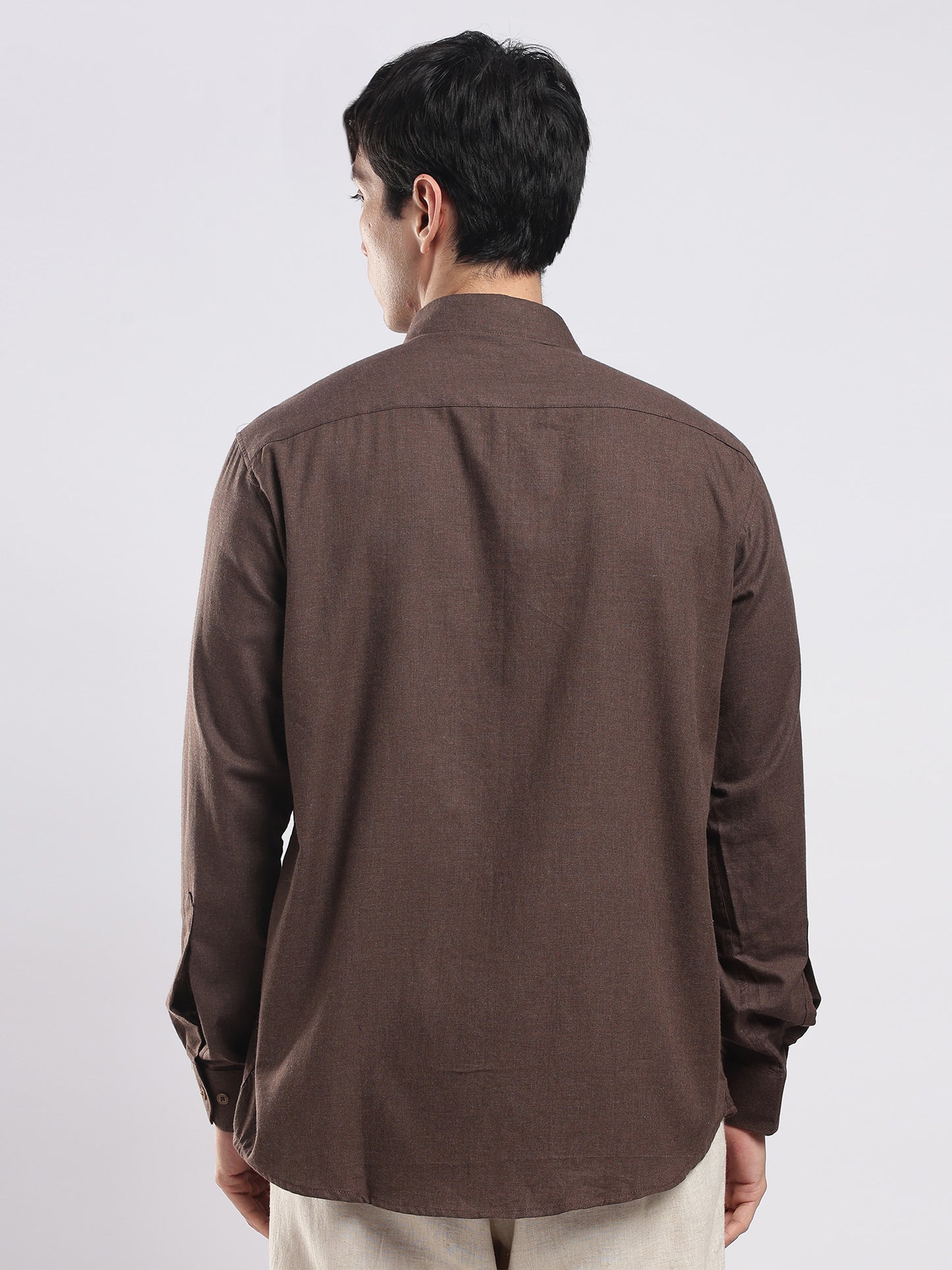 Cocoa Brown Utility Men's Cotton Melange Shirt
