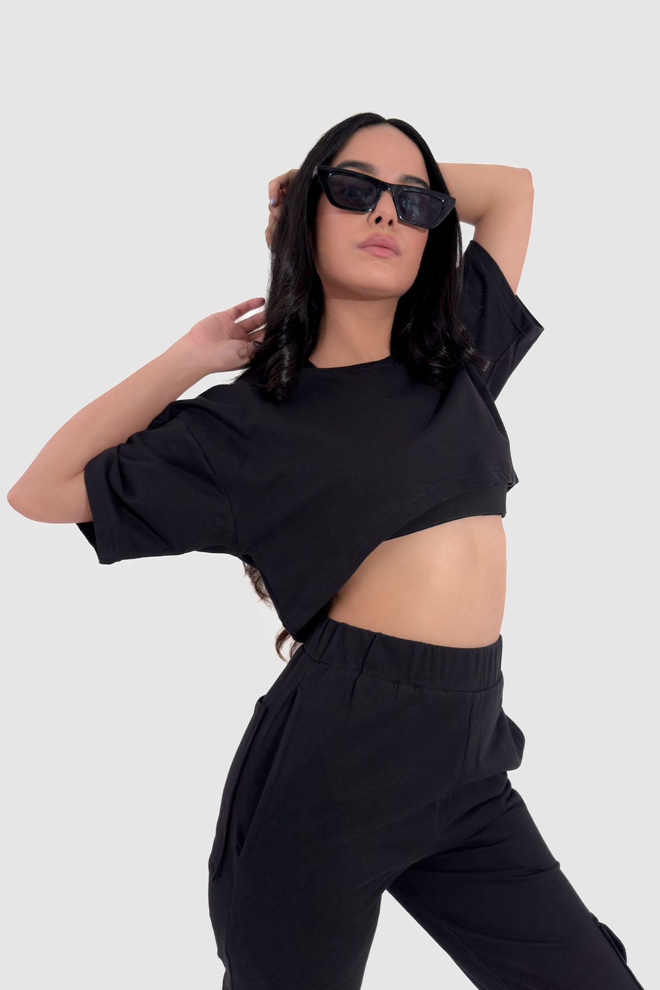 Oversized Crop Co-ord Set - Black - keos.life