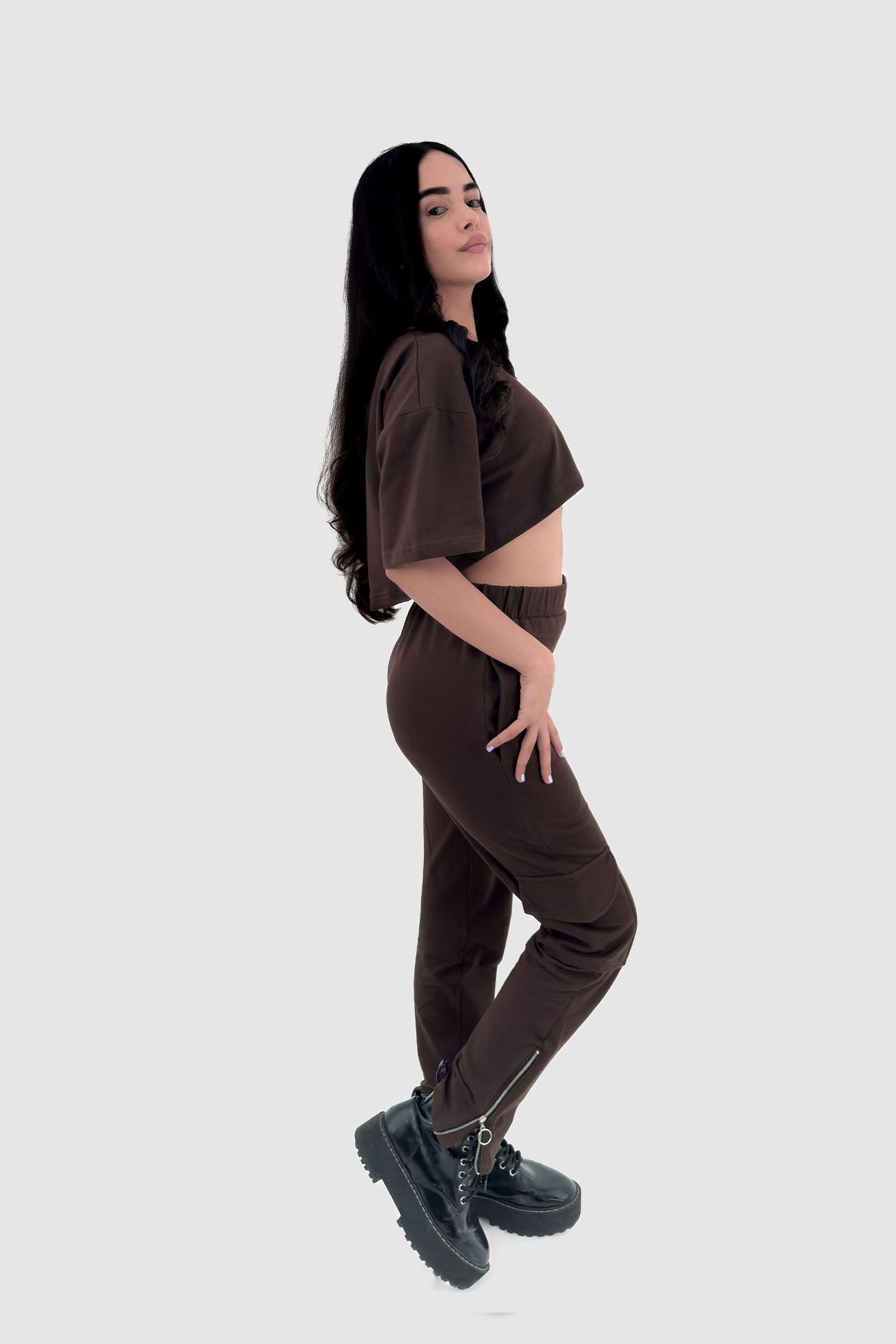 Oversized Crop Co-ord Set - Coffee - keos.life