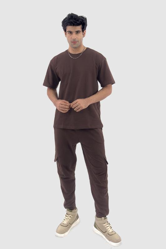 Oversized T-shirt Co-ord Set - Coffee - keos.life