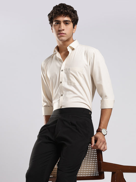 Cream Mercerised Blended Casual Shirt