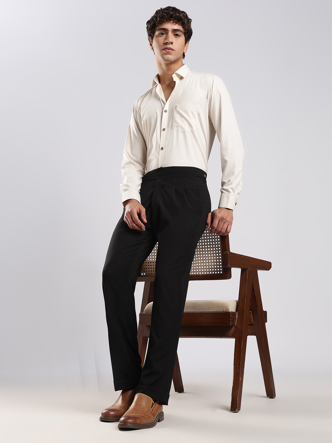 Cream Mercerised Blended Casual Shirt