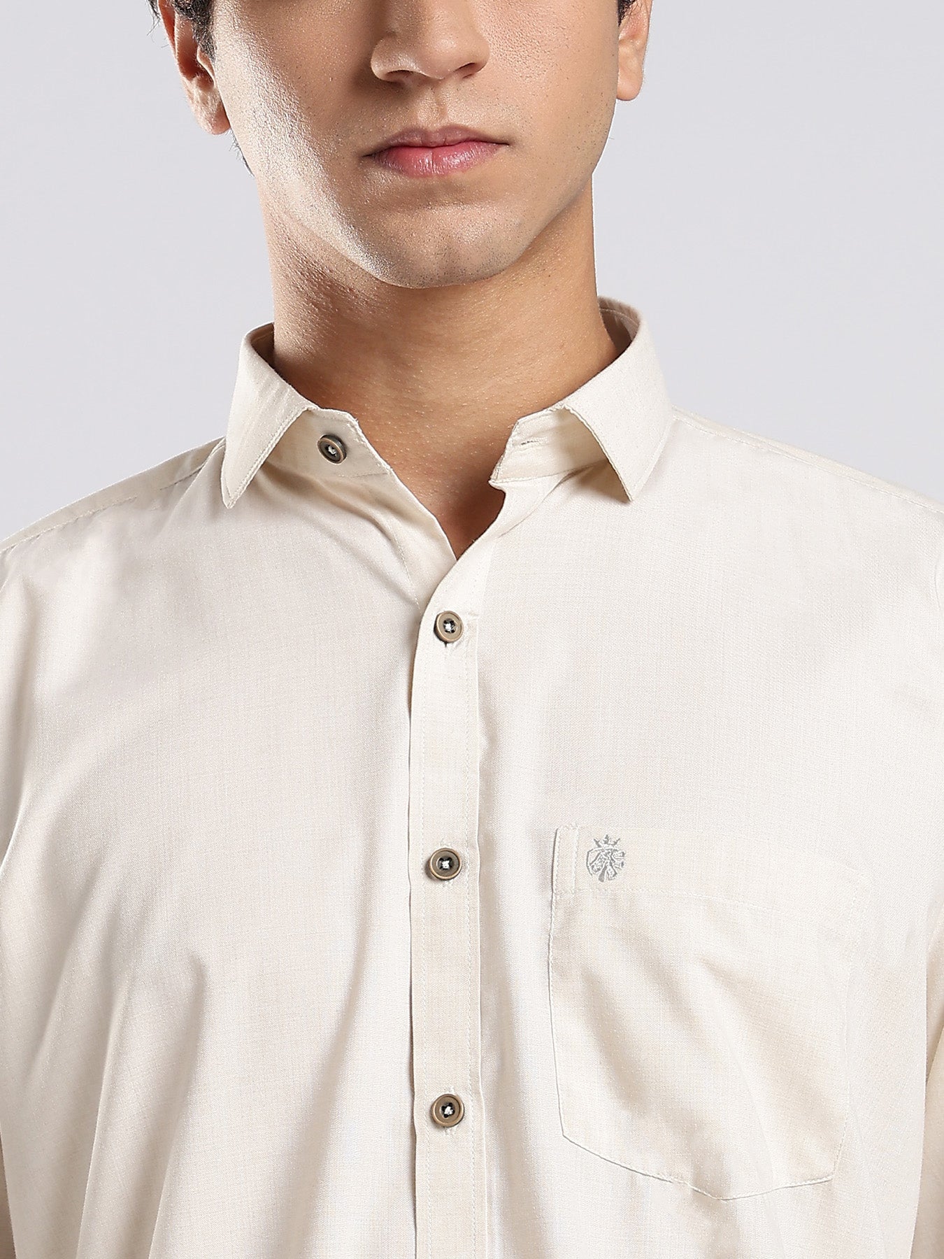 Cream Mercerised Blended Casual Shirt
