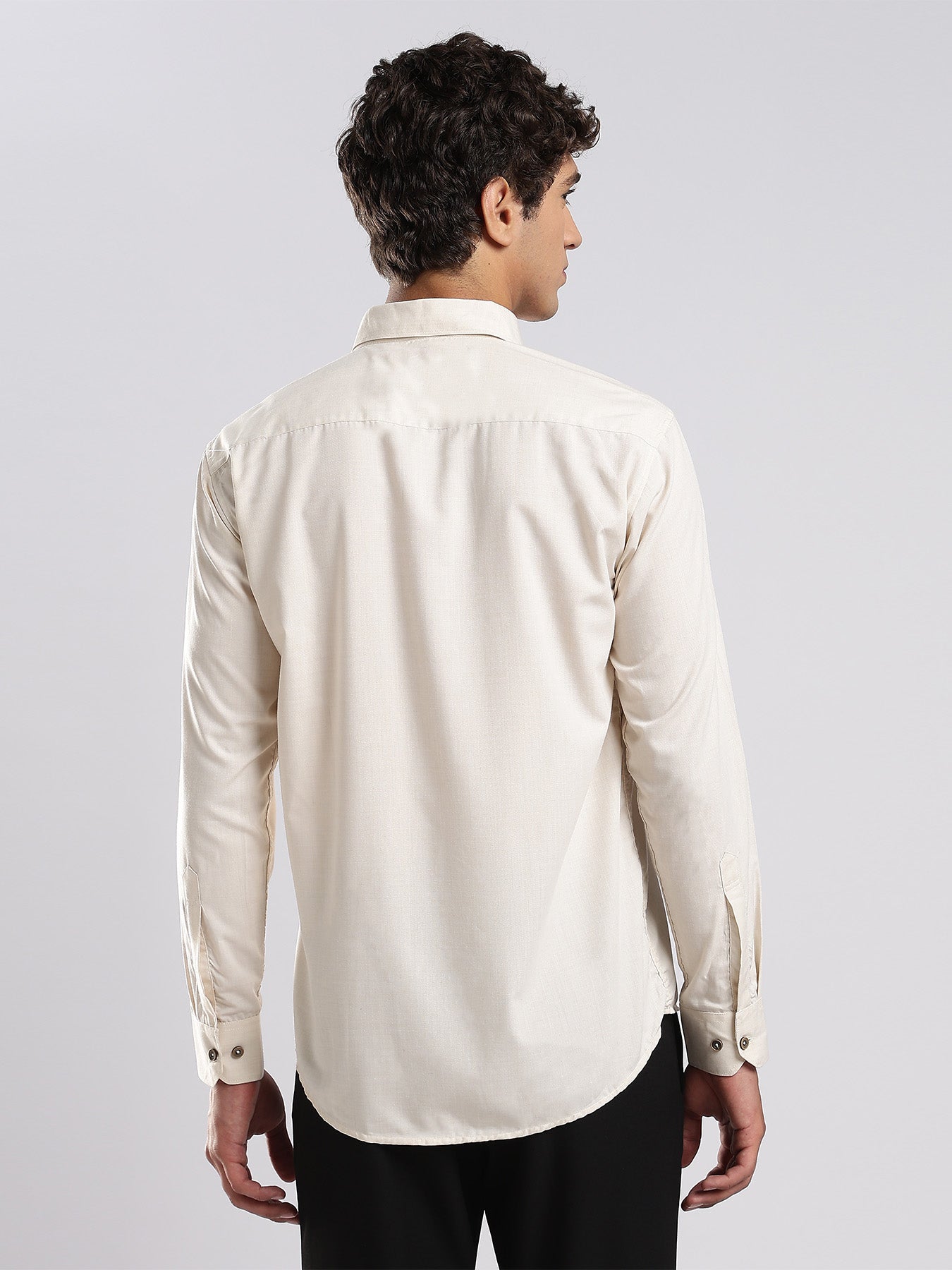 Cream Mercerised Blended Casual Shirt