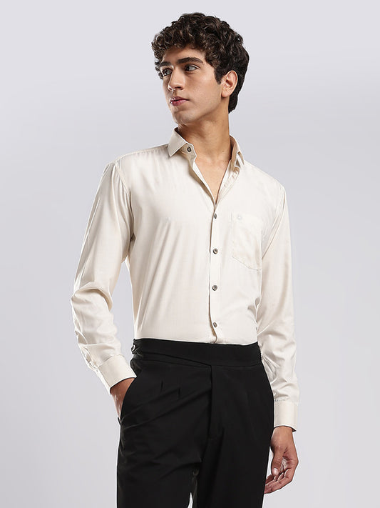 Cream Mercerised Blended Casual Shirt