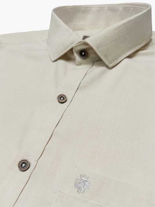 Cream Mercerised Blended Casual Shirt