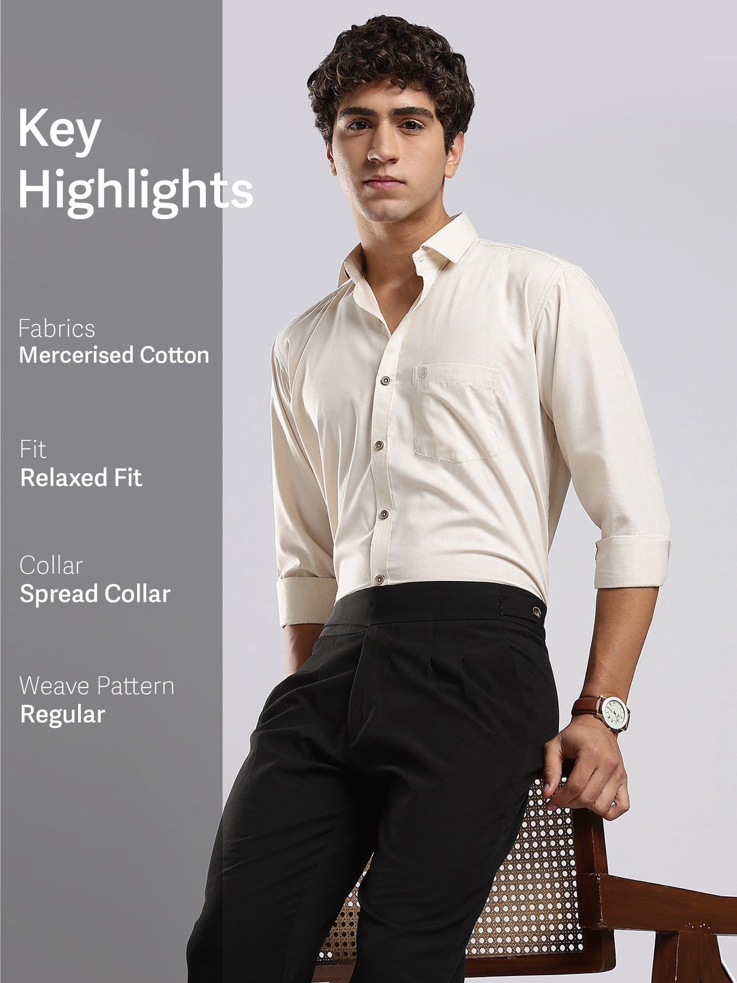 Men's Mercerised Cotton Casual Shirt - Cream