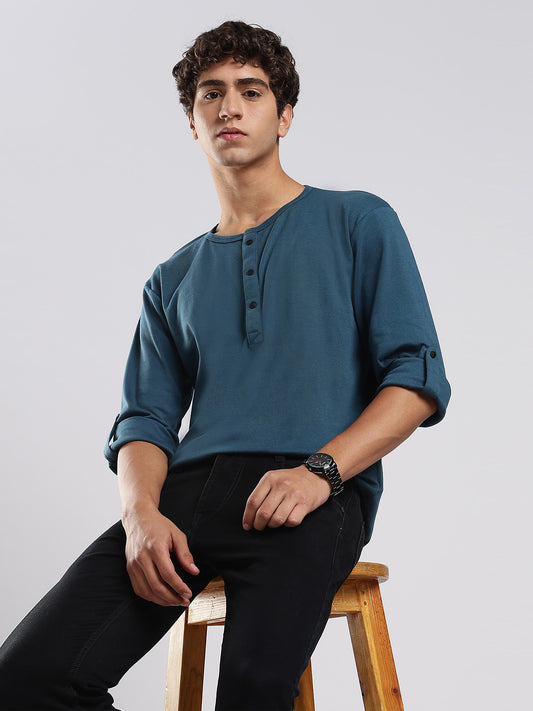 Men's Henley Shirt - Deep Waters