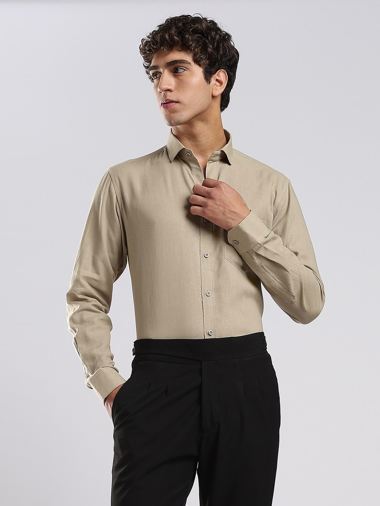 Men's Desert Taupe European Linen Shirt