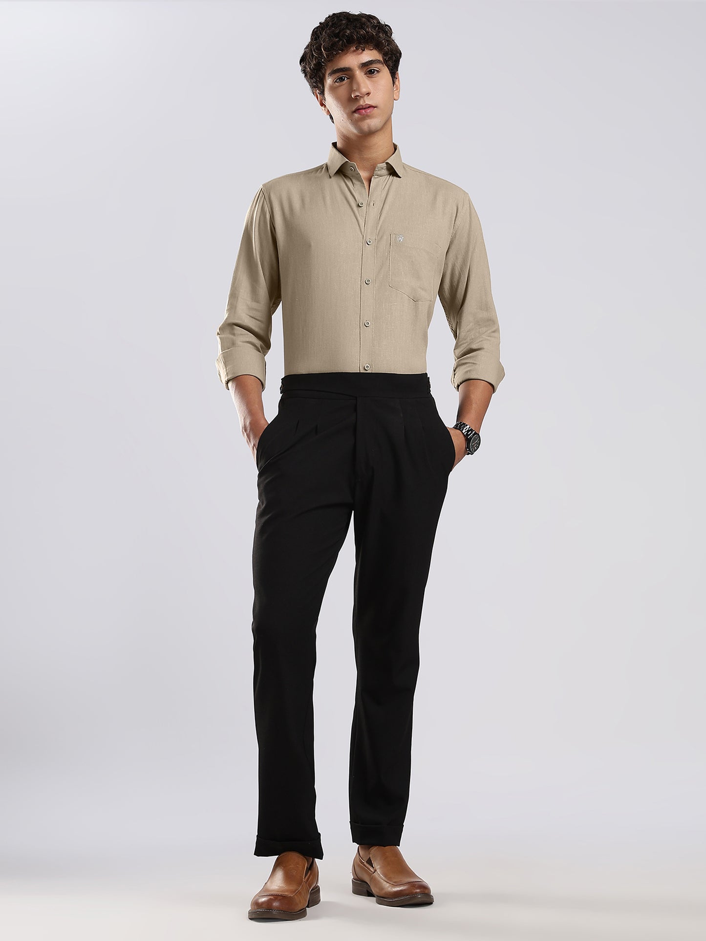Men's Desert Taupe European Linen Shirt