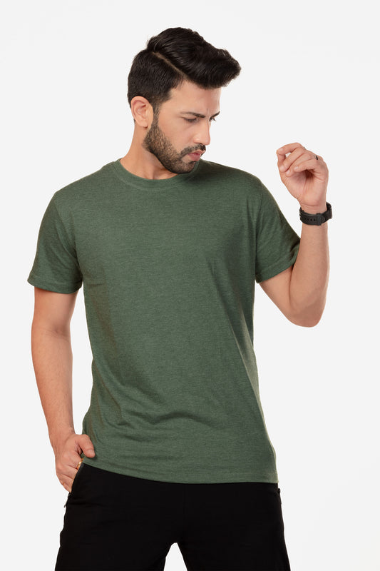 Basic Melange Cotton T-shirt - Green - keos.life