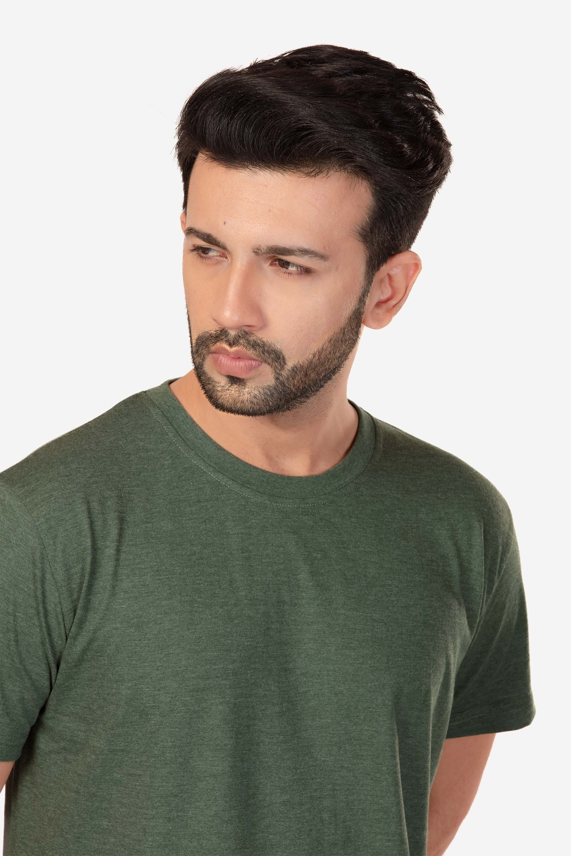 Basic Melange Cotton T-shirt - Green - keos.life