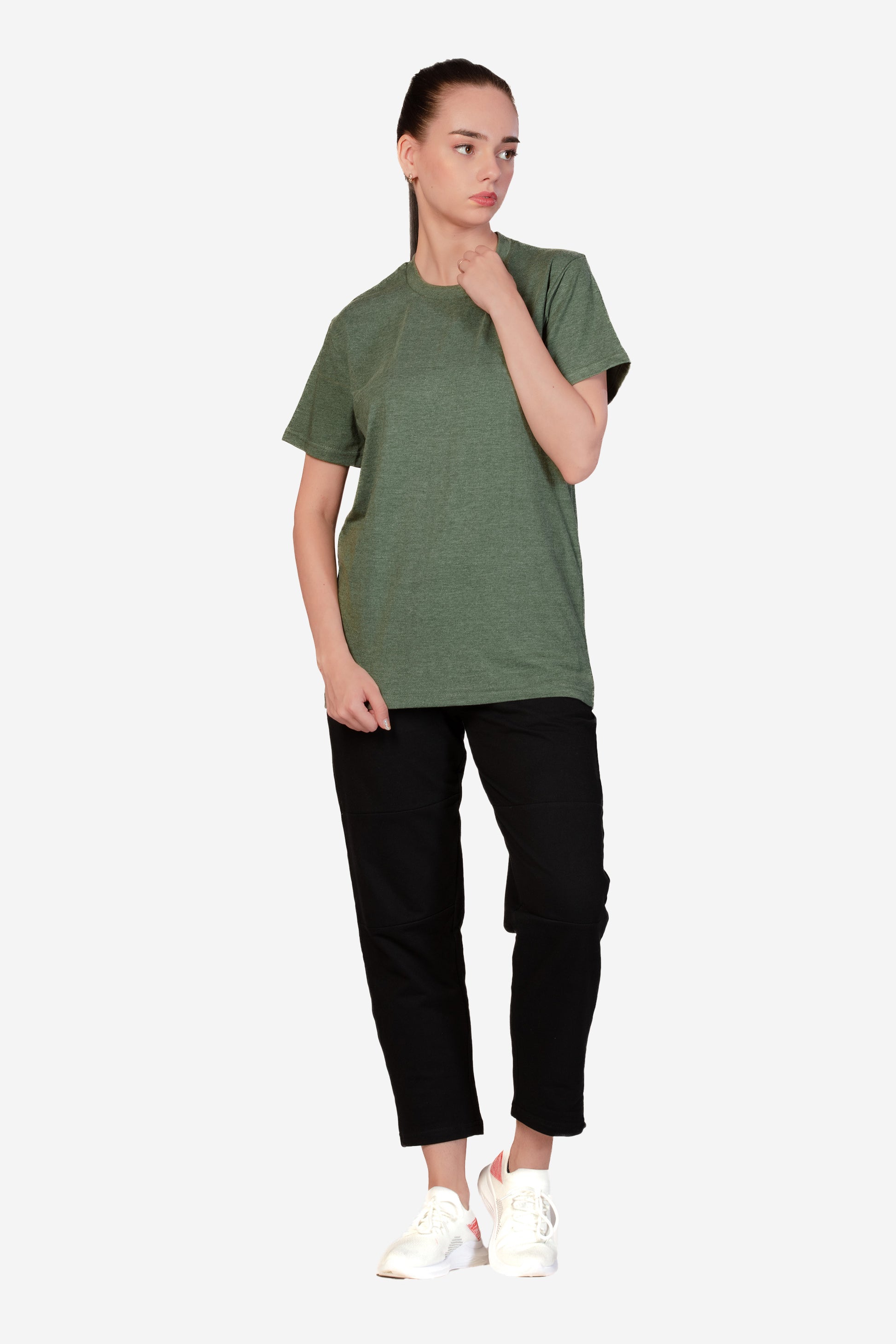 Basic Melange Cotton T-shirt - Green - keos.life