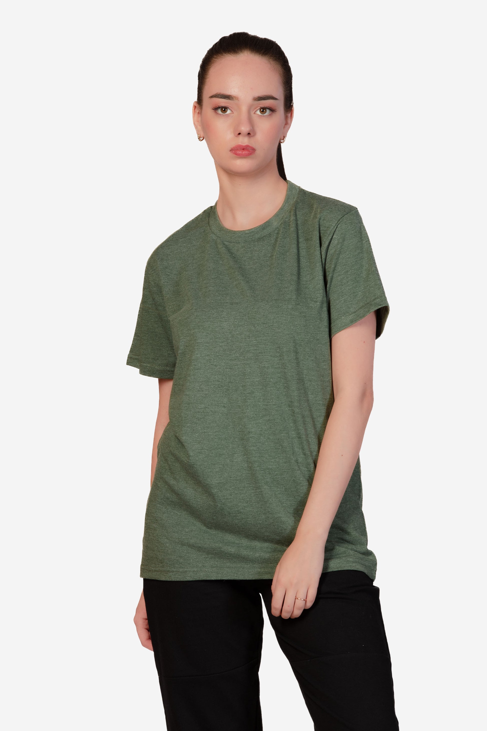 Basic Melange Cotton T-shirt - Green - keos.life