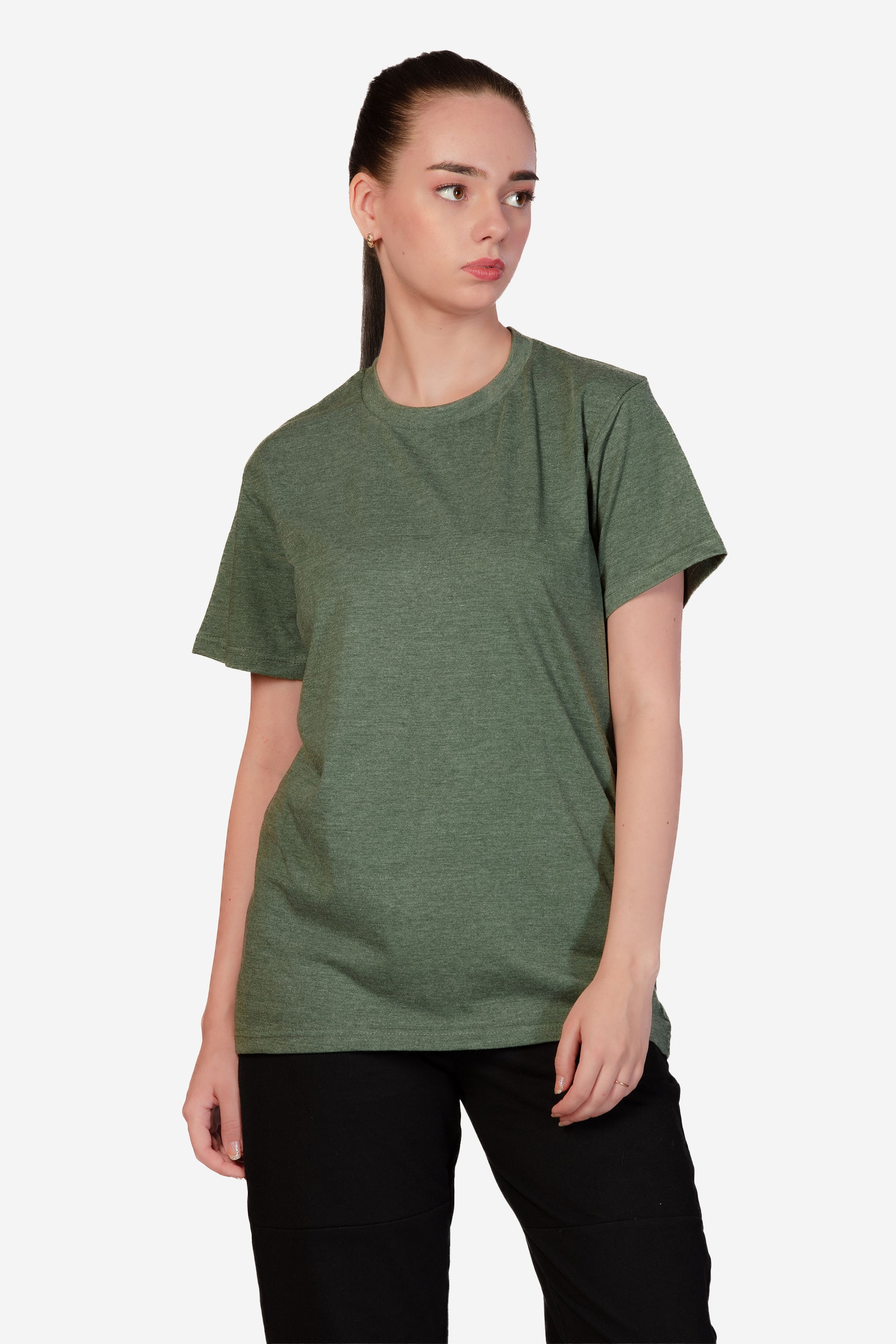 Basic Melange Cotton T-shirt - Green - keos.life