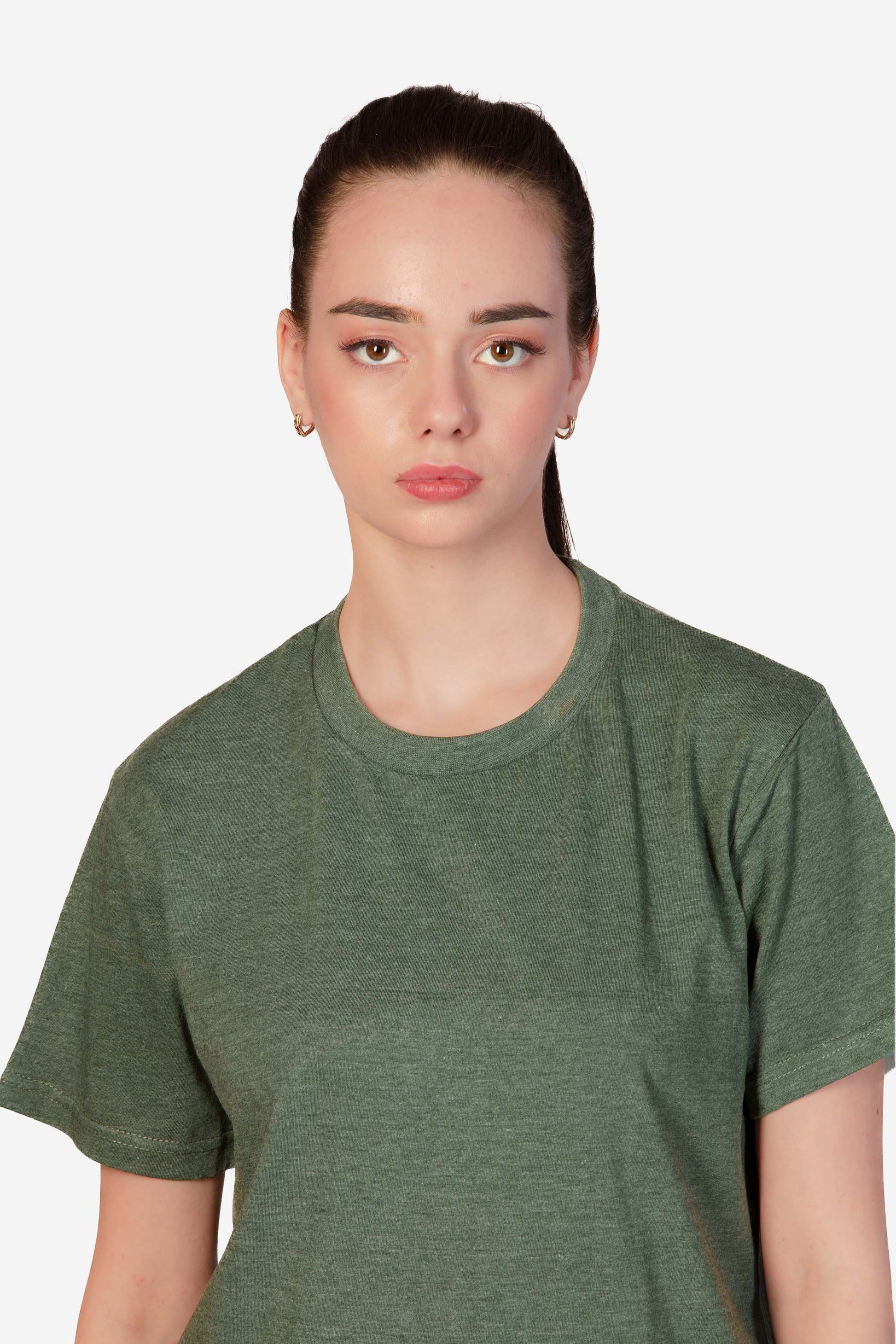 Basic Melange Cotton T-shirt - Green - keos.life