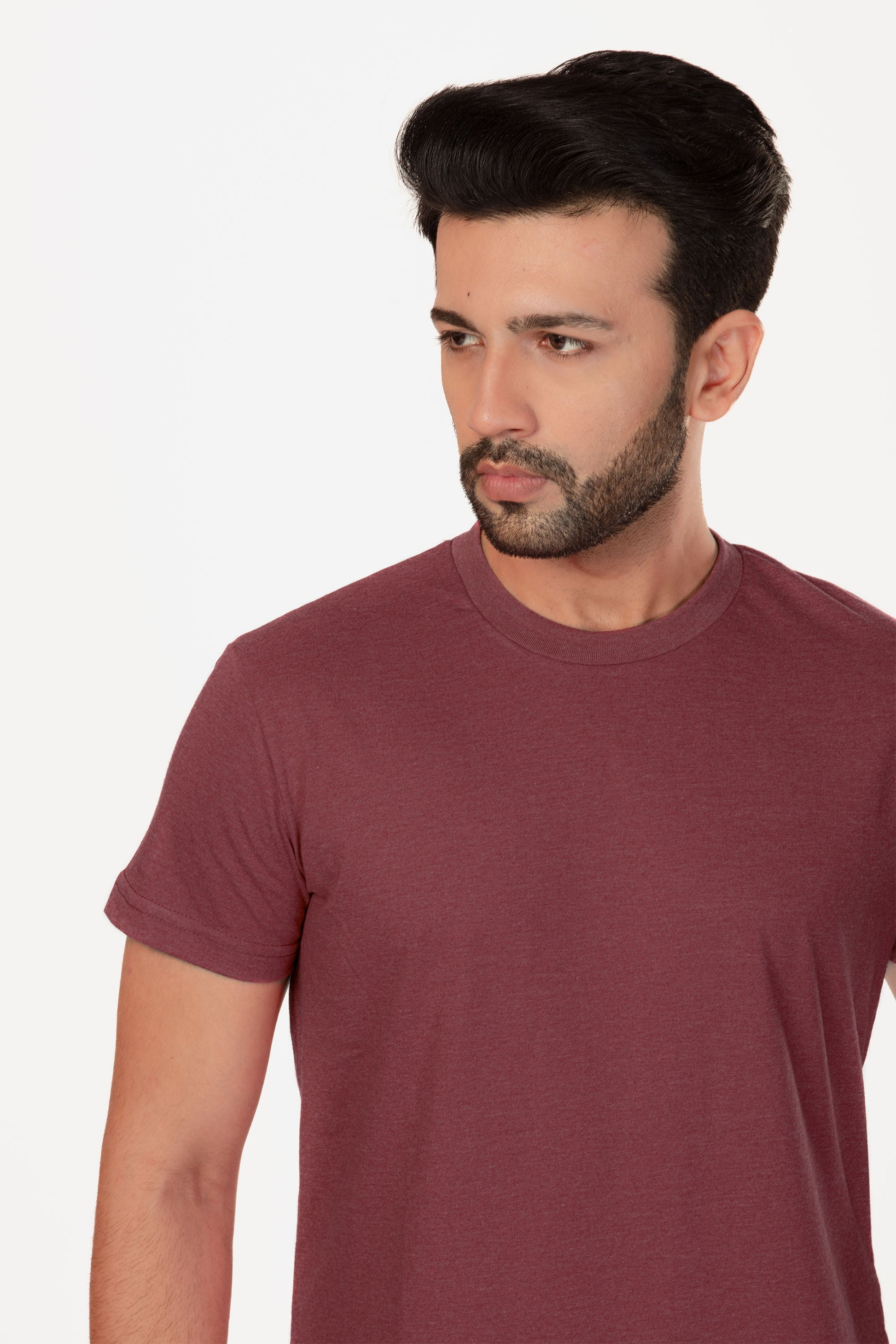 Basic Melange Cotton T-shirt - Maroon - keos.life