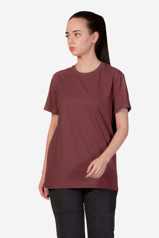 Basic Melange Cotton T-shirt - Maroon - keos.life