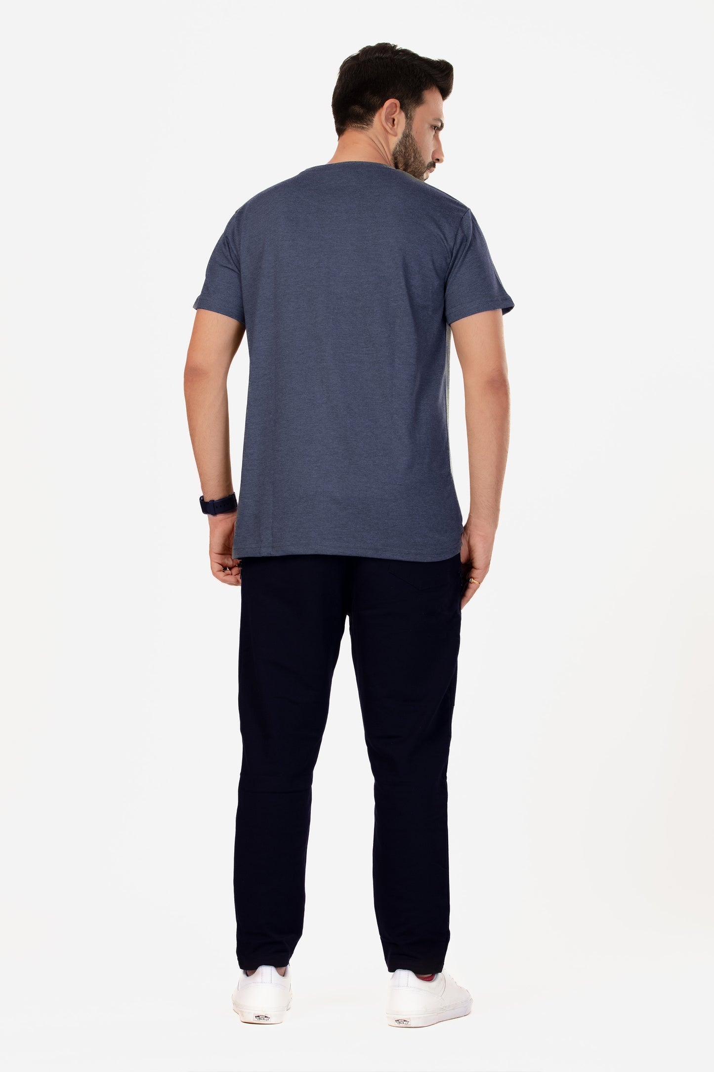 Basic Melange Cotton T-shirt - Navy - keos.life